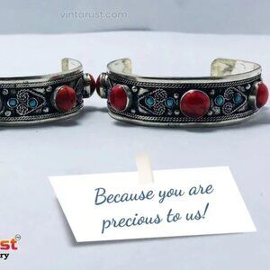 Single Handmade Kuchi Silver Cuff Bracelet: Tribal Boho Statement Jewelry